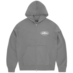 Corteiz Island Puff Print Zip Hoodie Gray