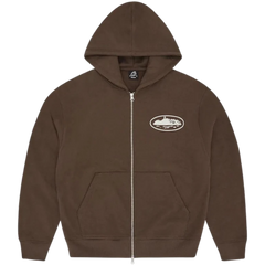 Corteiz Island Puff Print Zip Hoodie Brown
