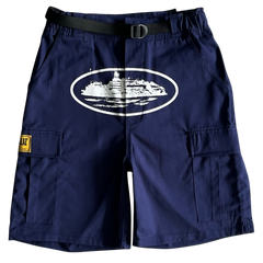 Corteiz Alcatraz Cargo Shorts Navy / Dark Blue / White