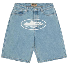 Corteiz Alcatraz Denim Jeans Shorts Baby Blue