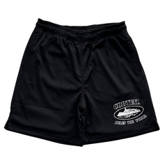 Corteiz Rules The Word Mesh Panei Shorts Black / White