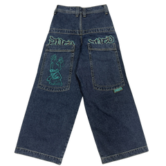 JNCO Baggy Denim Jeans Navy / Dark Blue / Green