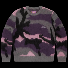 Corteiz Pink Mohair Knit Sweater Camo Purple / Pink