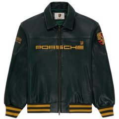 Aimé Leon Dore X Porsche Leather Jacket Dark Green / Gold