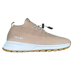 Prada Sport Knit No Tie Lace Up Sneakers / Trainers Brown / White