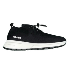 Prada Sport Knit No Tie Lace Up Sneakers / Trainers Black / White