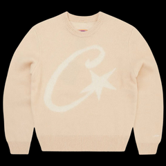 Corteiz C Star Mohair Knit Sweater Cream / Beige / White