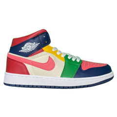 Nike Air Jordan 1 Mid Sneakers / Trainers Beige / Cream / Green / Navy / Dark Blue / White / Red